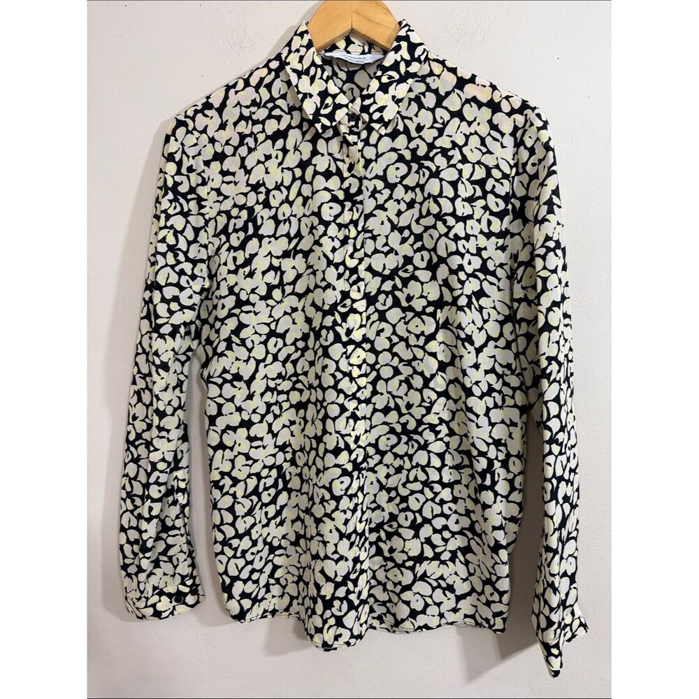 & Other Stories Abstract Floral Print Long-Sleeve Button Down Silk Shirt size 4